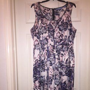 White Dress Purple and Pink Flowers -Fit & Flare